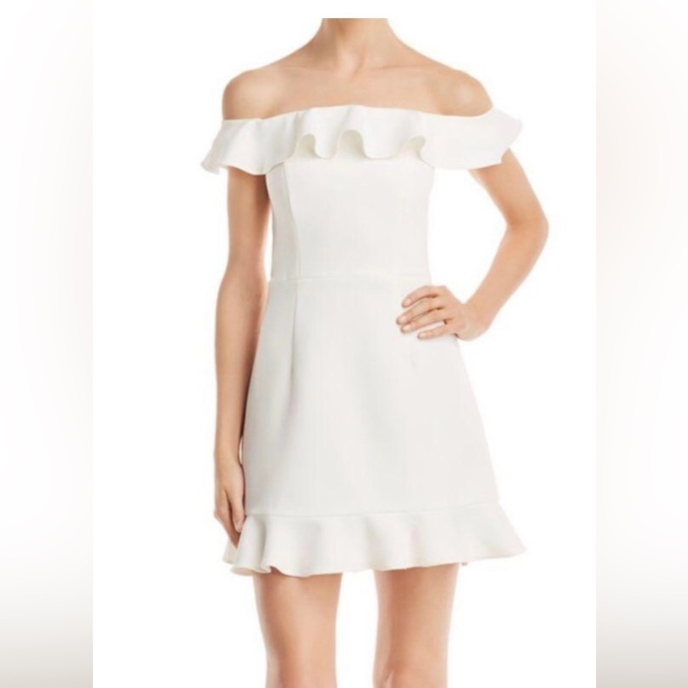 French Connection Off The Shoulder Ruffle Mini Dress White 4 XS